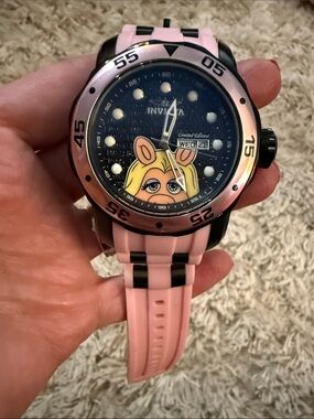 Invicta Pink and Black Miss Piggy Dial Watch